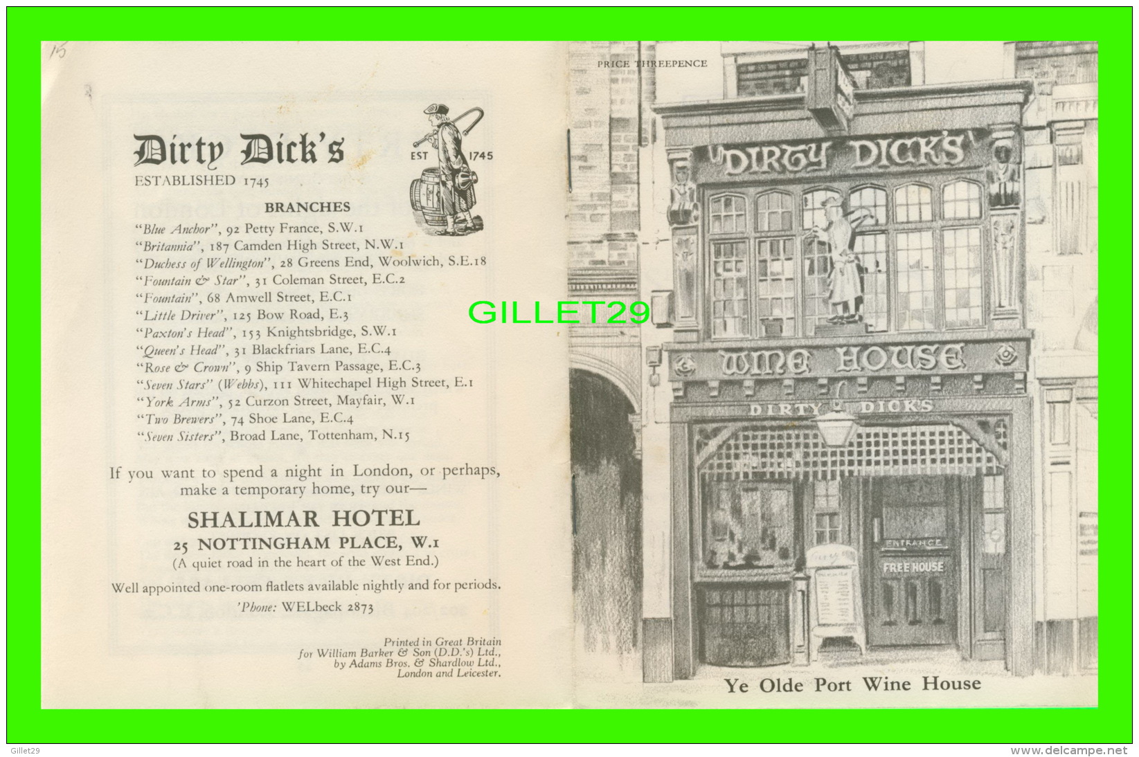 LIVRE - THE HISTORY OF "DIRTY DICK'S ", A LEGEND OF BISHOPSGATE - WINE HOUSE - 16 PAGES - - Ancient