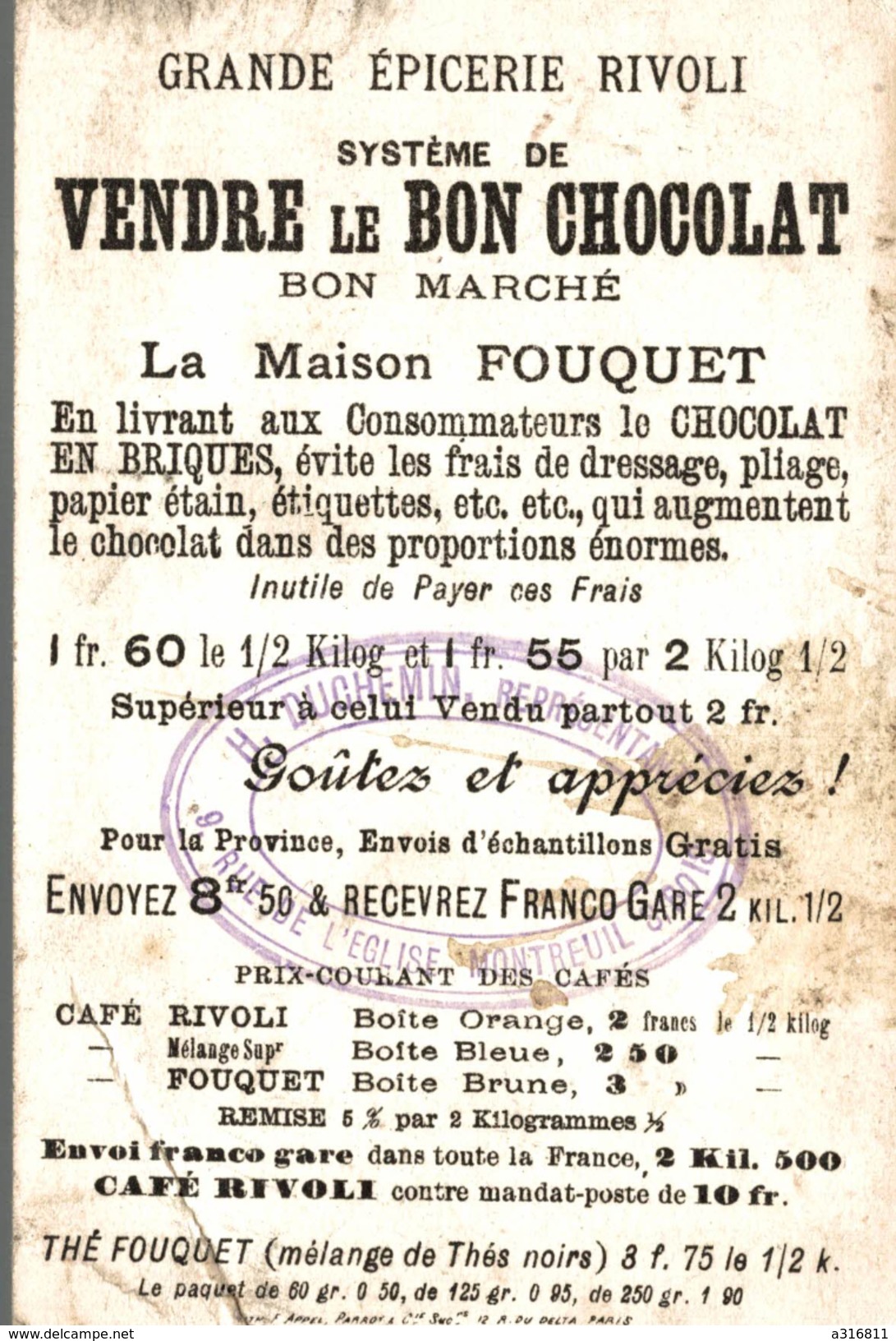 Chromos   VENDRE LE BON CHOCOLAT BON MARCHE  LA MAISON FOUQUET PORTUGAL - Sonstige & Ohne Zuordnung