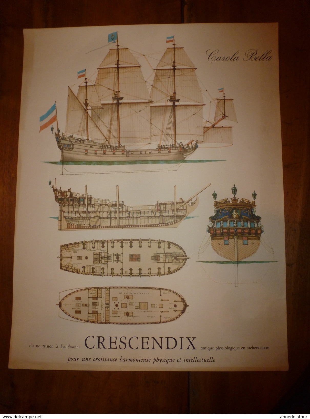 Années 1930-1950 Ou Avant :Gravure MARINE à VOILE , En Couleurs ( LE CAROLA BELLA ) ,dim Hors-tout 48 Cm X 37 Cm - Publicités