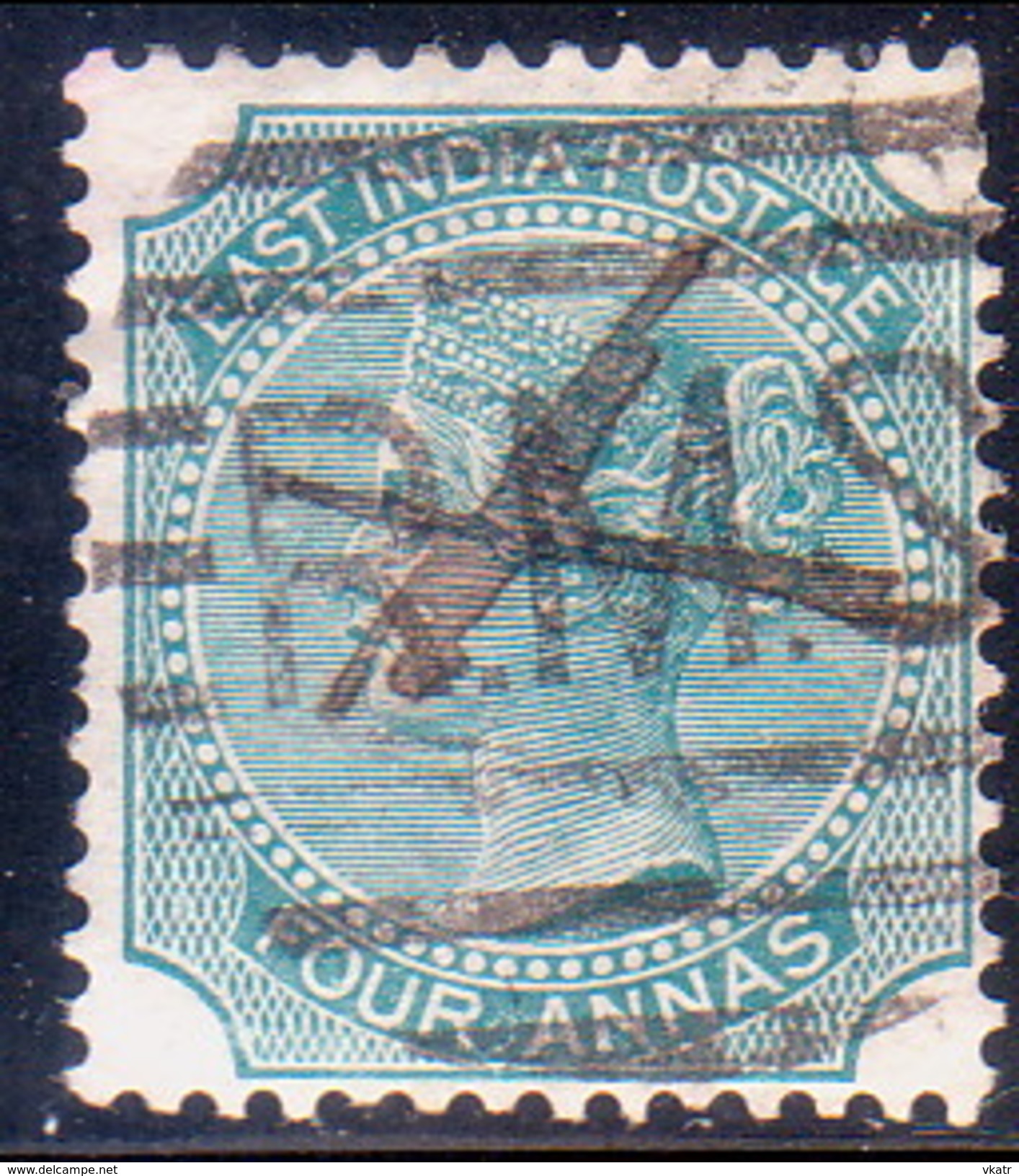 INDIA 1866 SG #71 4a Used Wmk Elephants´ Head Blue-green Die II - 1858-79 Crown Colony