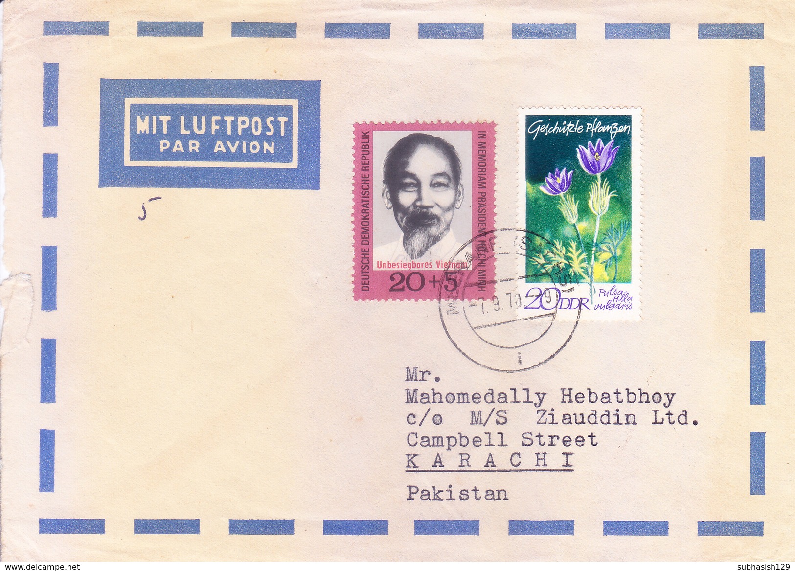 GERMANY 1979 AIRMAIL COMMERCIAL COVER POSTED FROM MEERANE FOR PAKISTAN - Lettres & Documents