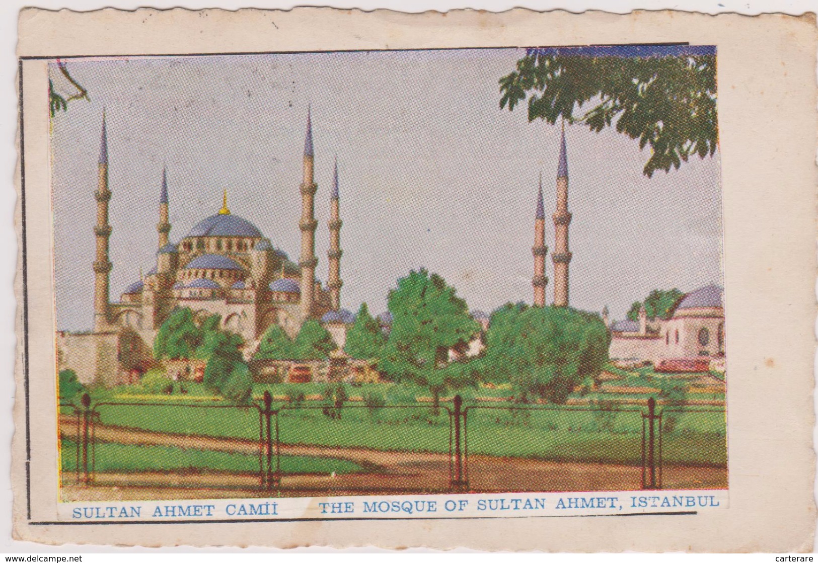 TURQUIE,TURKEY,TURKIYE,CONSTANTINOPLE,ISTANBUL,carte Photo Collée Sur Carte,sultan Ahmet,mosqué,mosquée,2 Timbres - Turkije