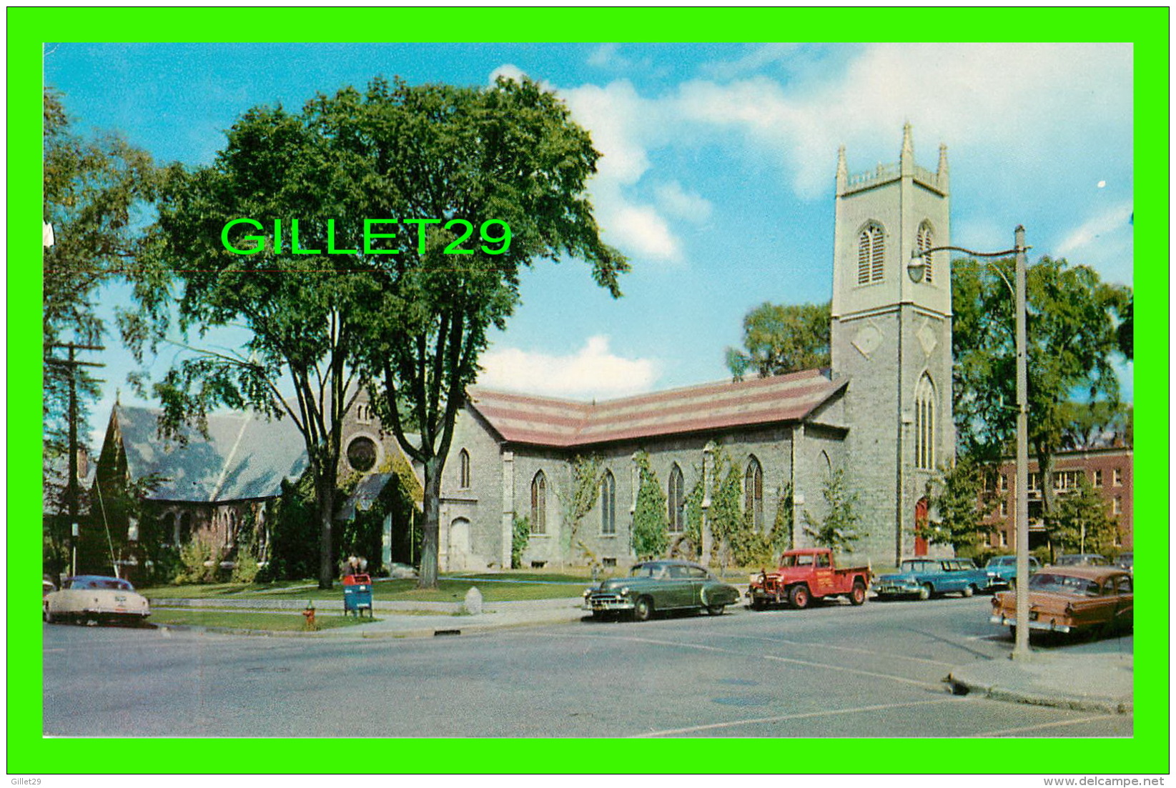 BURLINGTON, VT - ST PAUL'S EPISCOPAL CHURCH IN 1958  - THE PRESTON COMPANY - ANIMATED WITH OLD CARS - - Burlington