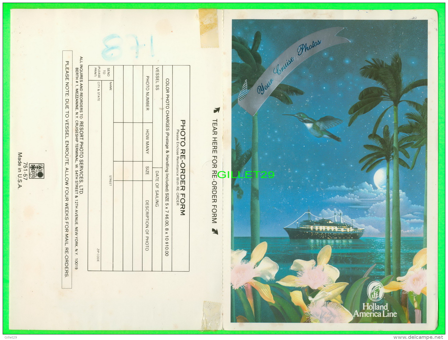 DOCUMENTS HISTORIQUES - YOUR CRUISE PHOTOS FROM HOLLAND AMERICA LINE IN 1989 - - Documents Historiques