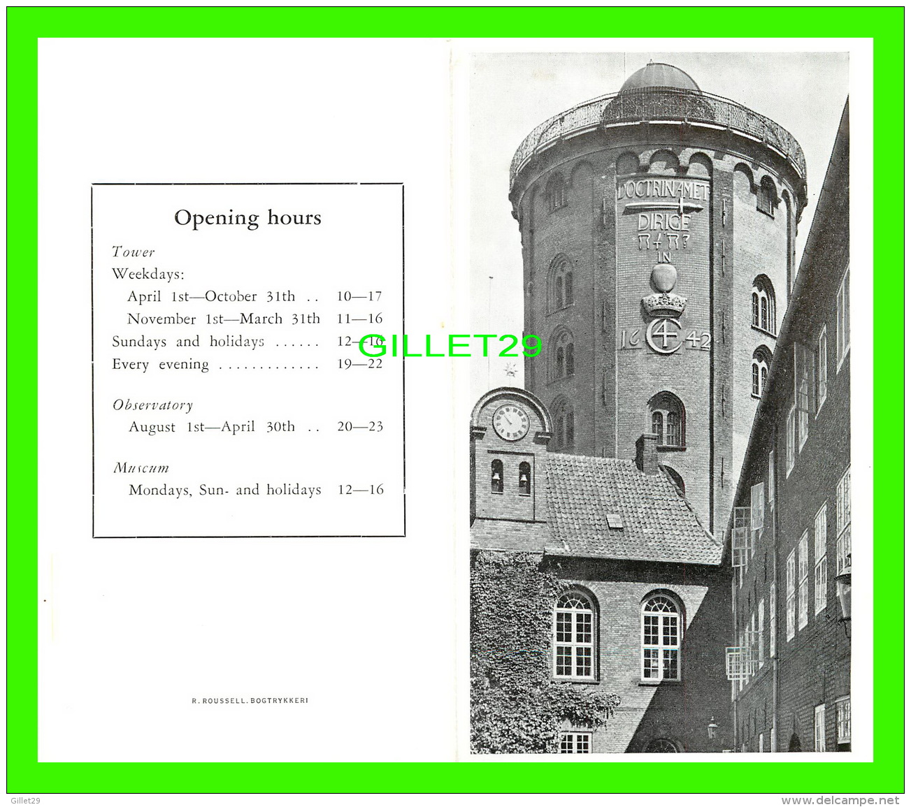 DÉPLIANTS TOURISTIQUES  - THE ROUND TOWER IN COPENHAGENERS  - 4 PAGES - - Dépliants Touristiques