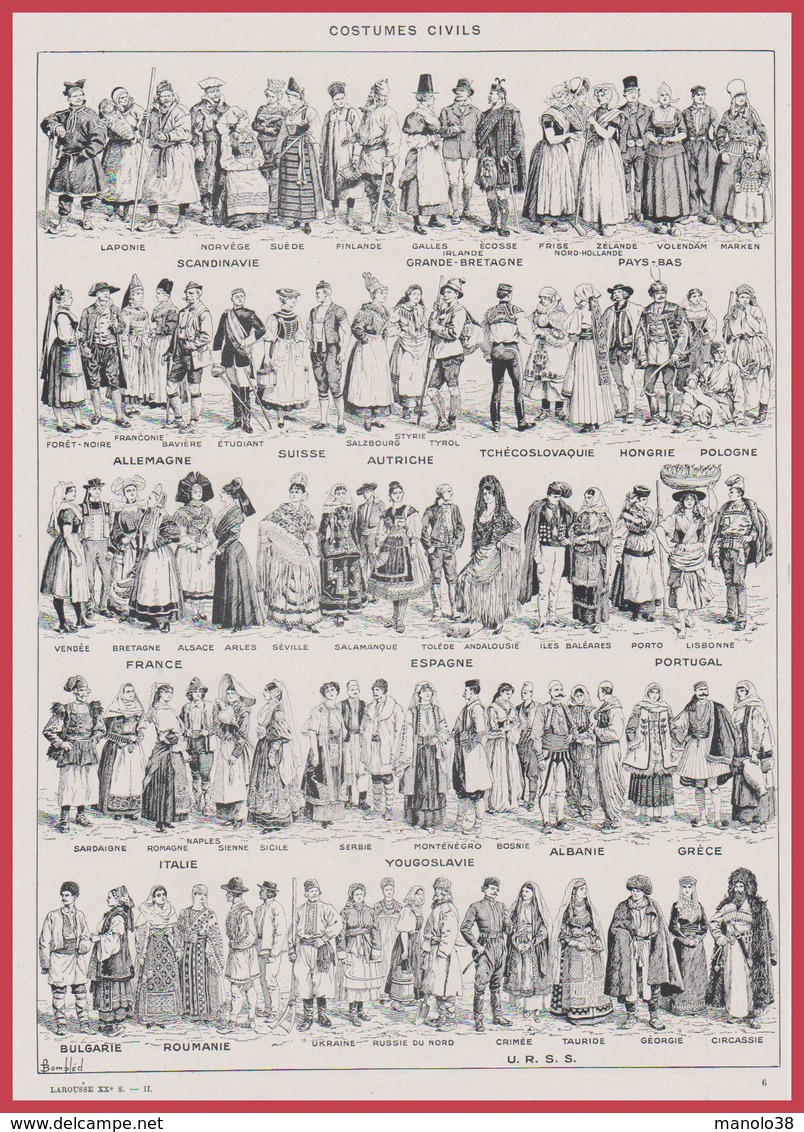 Costumes Civils à Divers époques Et Dans Le Monde Recto-verso. Illustration L Bombled. Larousse 1948 - Other & Unclassified