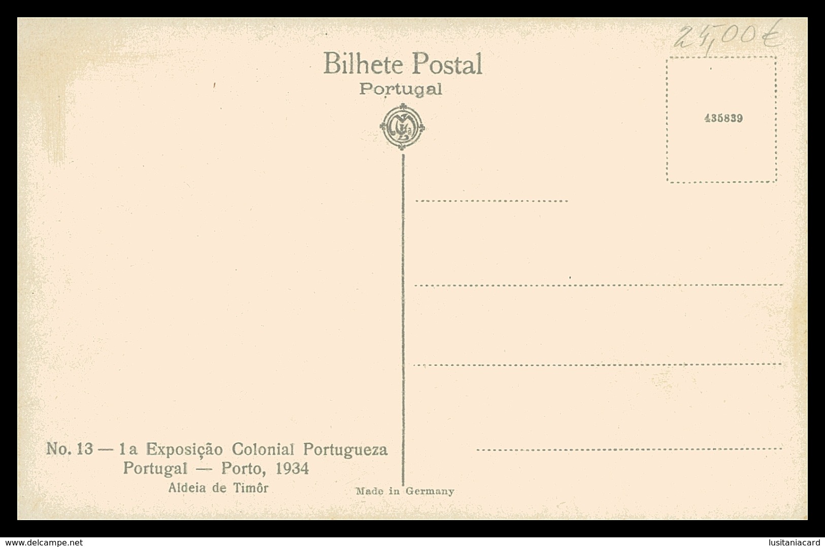 TIMOR - EXPOSIÇÕES -  1ª Exposição Colonial Portuguesa. (Nº 13)   Carte Postale - East Timor
