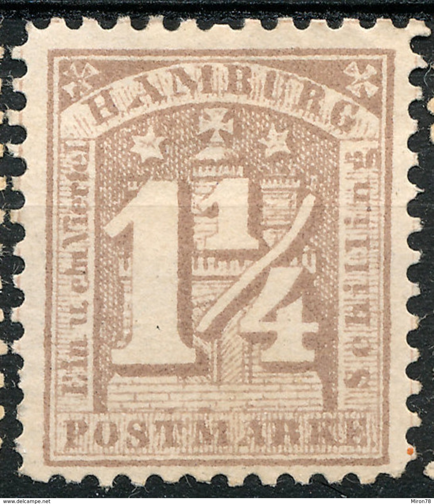 Stamp German States  Hamburg 1864-65 1 1/4s Mint Lot#15 - Hamburg