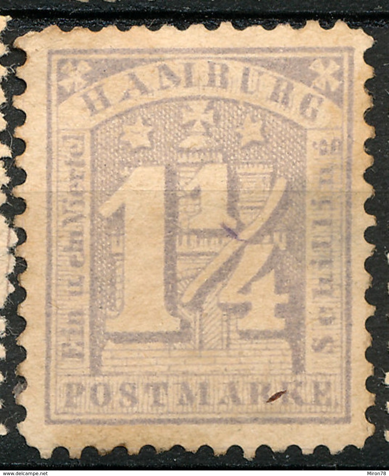 Stamp German States  Hamburg 1864-65 1 1/4s Mint Lot#17 - Hamburg