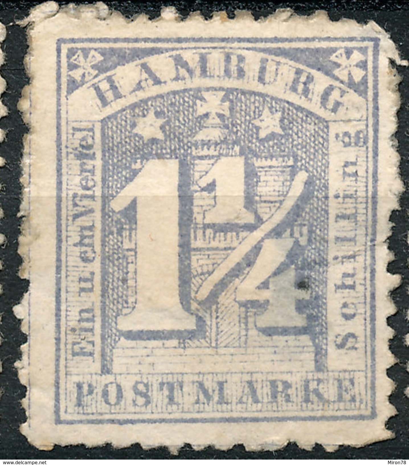 Stamp German States  Hamburg 1864-65 1 1/4s Mint Lot#20 - Hamburg