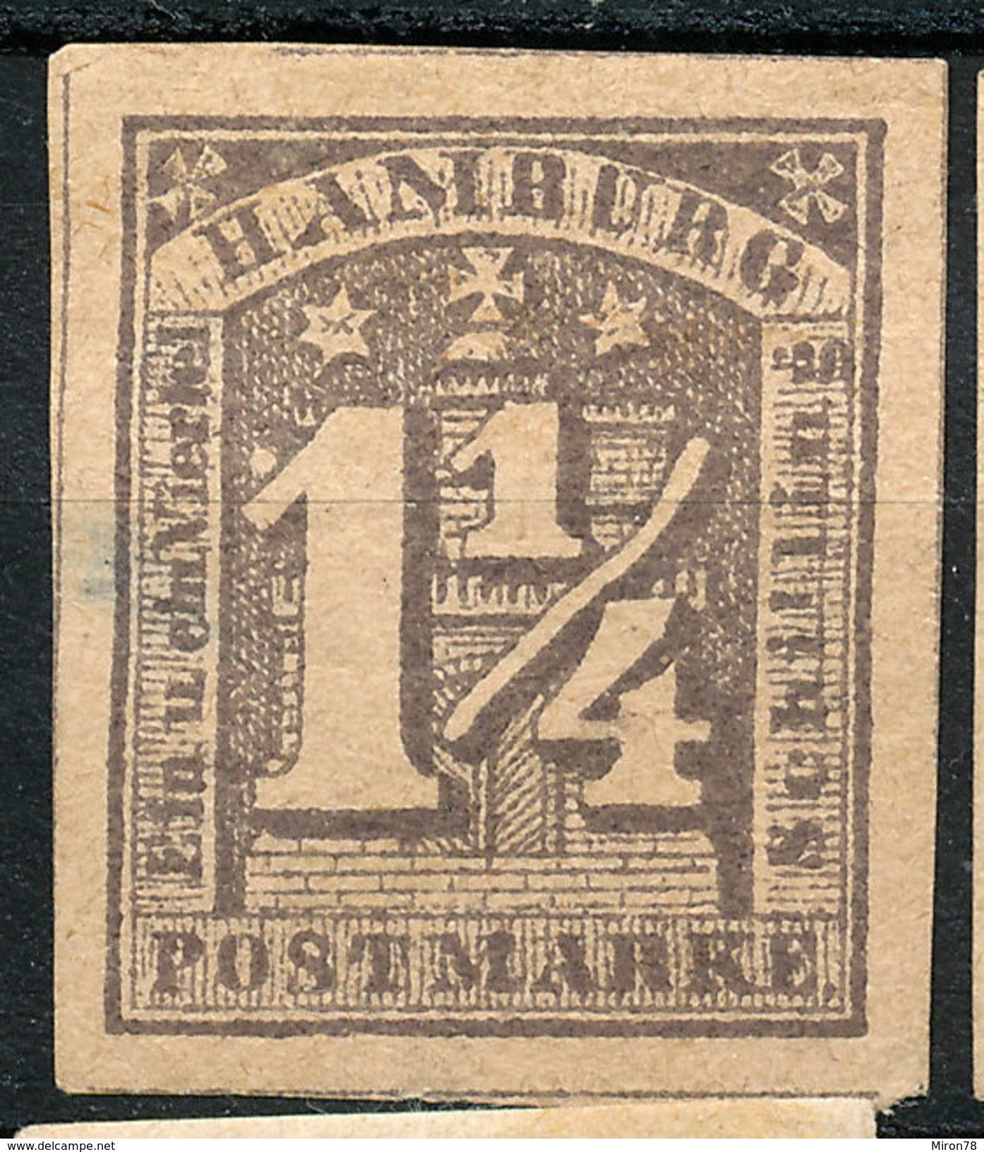 Stamp German States  Hamburg 1864 1 1/4s Imperf Mint Lot#43 - Hamburg