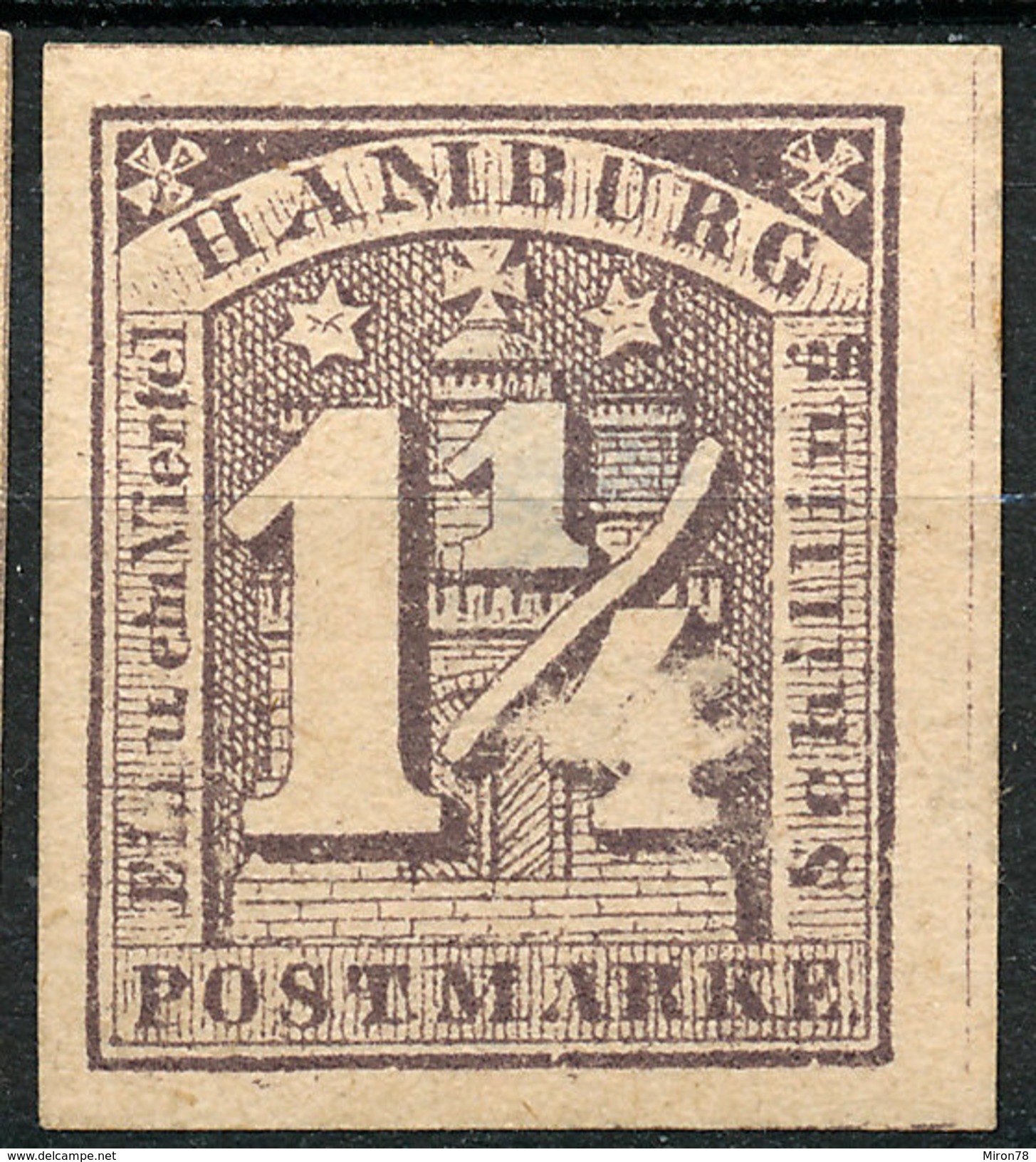 Stamp German States  Hamburg 1864 1 1/4s Imperf Mint Lot#44 - Hambourg