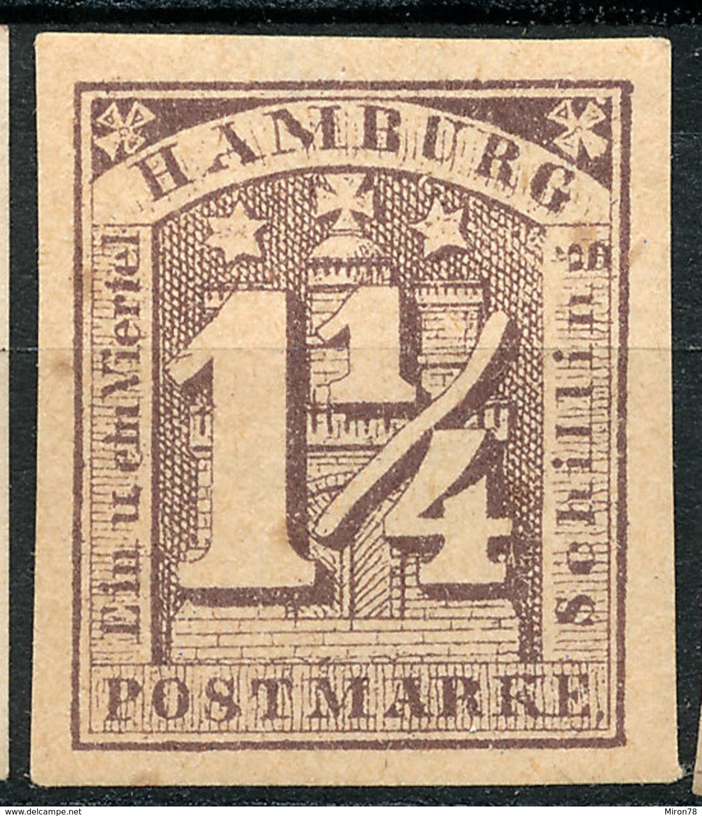 Stamp German States  Hamburg 1864 1 1/4s Imperf Mint Lot#46 - Hambourg