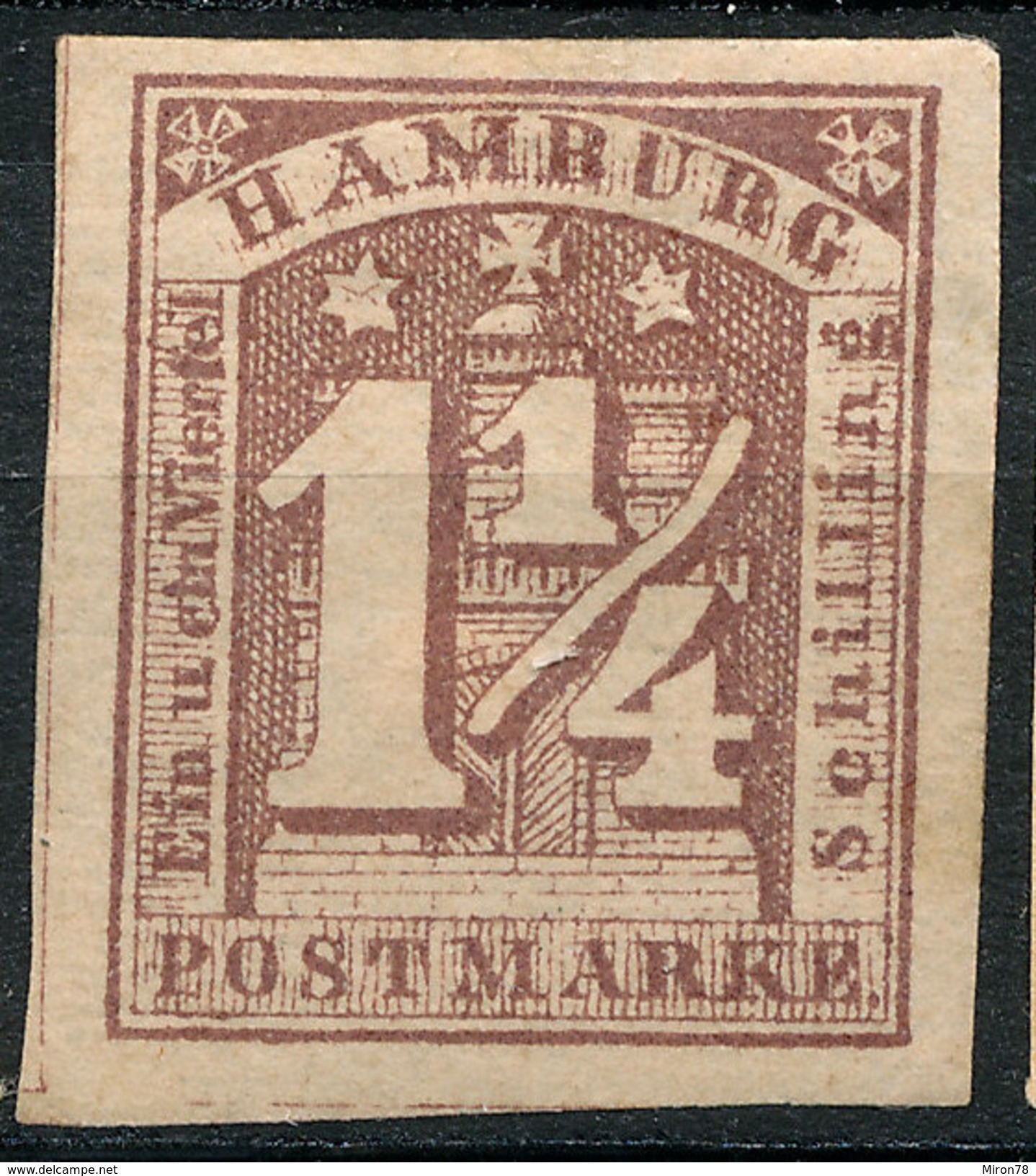 Stamp German States  Hamburg 1864 1 1/4s Imperf Mint Lot#47 - Hamburg