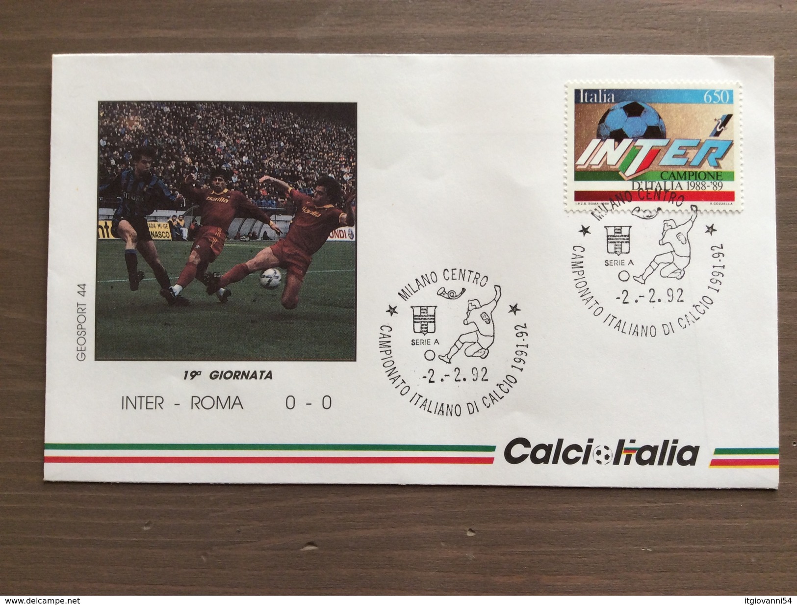 Busta Ufficiale Calcio Italia Campionato Italiano Di Calcio Serie A 1991-92 Inter-Roma 2-2-1992 - Storia Postale