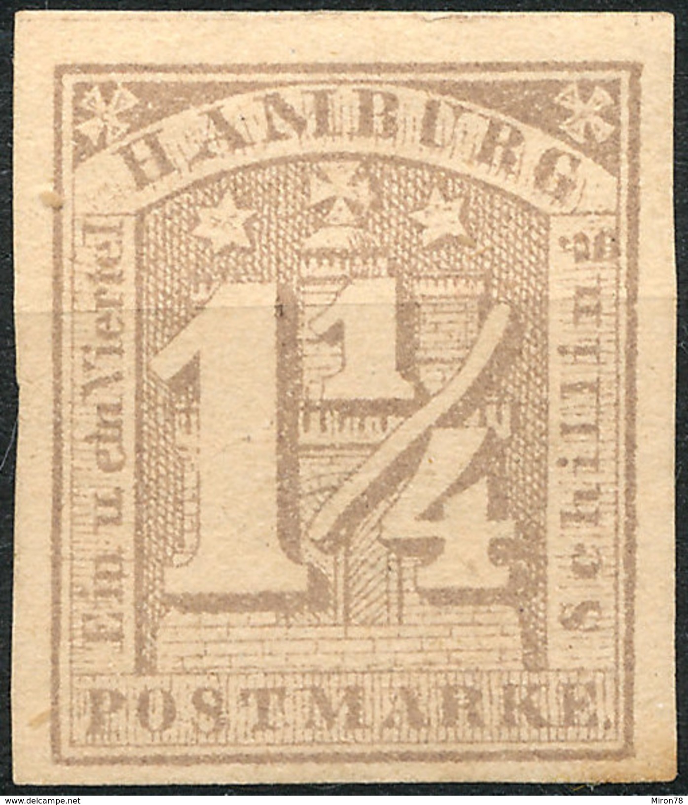 Stamp German States  Hamburg 1864 1 1/4s Imperf Mint Lot#55 - Hambourg