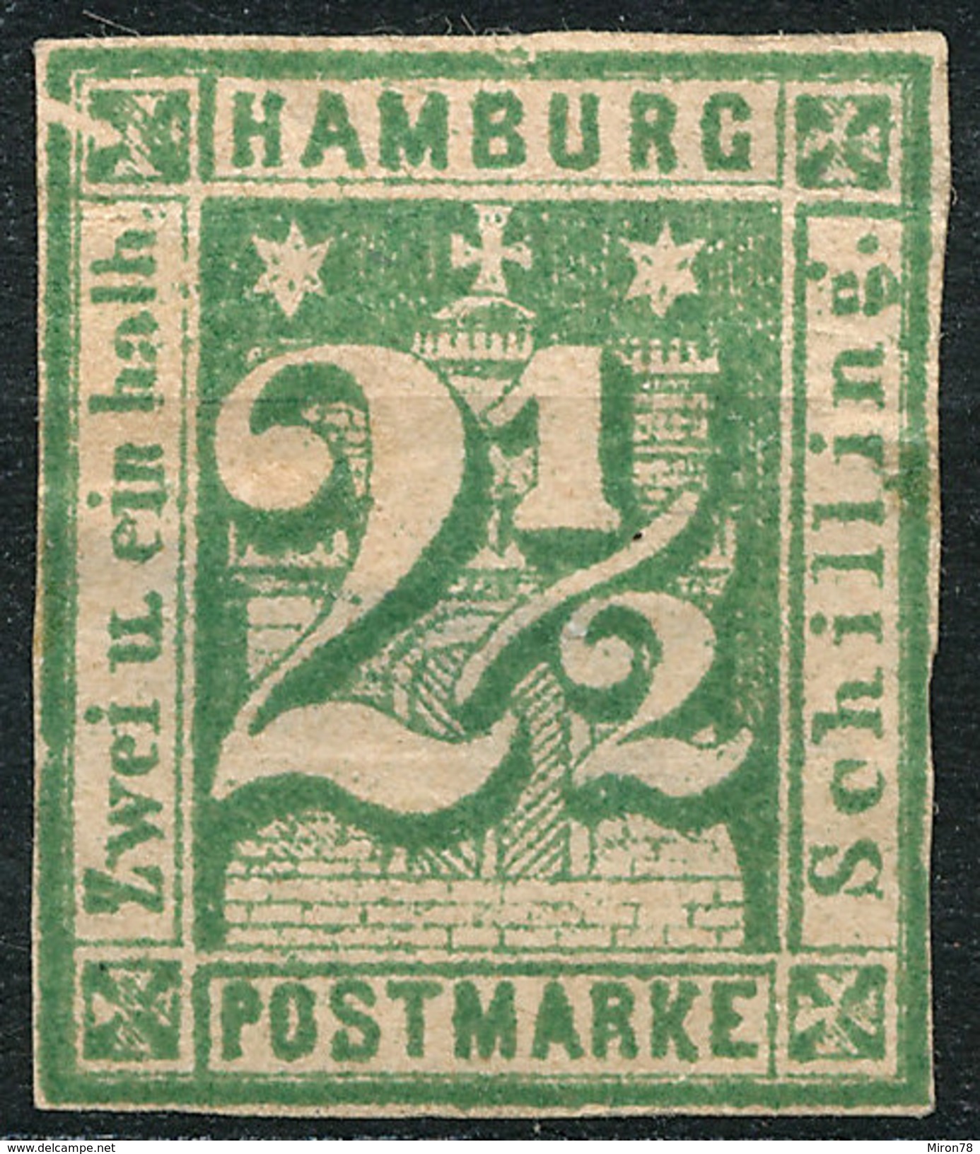 Stamp German States  Hamburg 1864 2 1/2s Imperf Mint Lot#63 - Hamburg