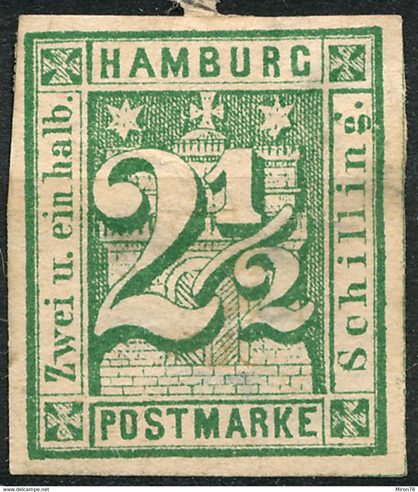 Stamp German States  Hamburg 1864 2 1/2s Imperf Mint Lot#65 - Hamburg