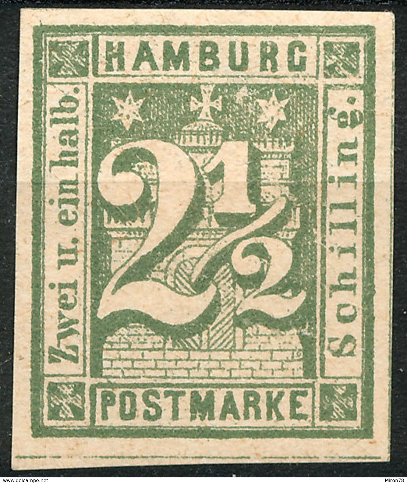 Stamp German States  Hamburg 1864 2 1/2s Imperf Mint Lot#66 - Hamburg