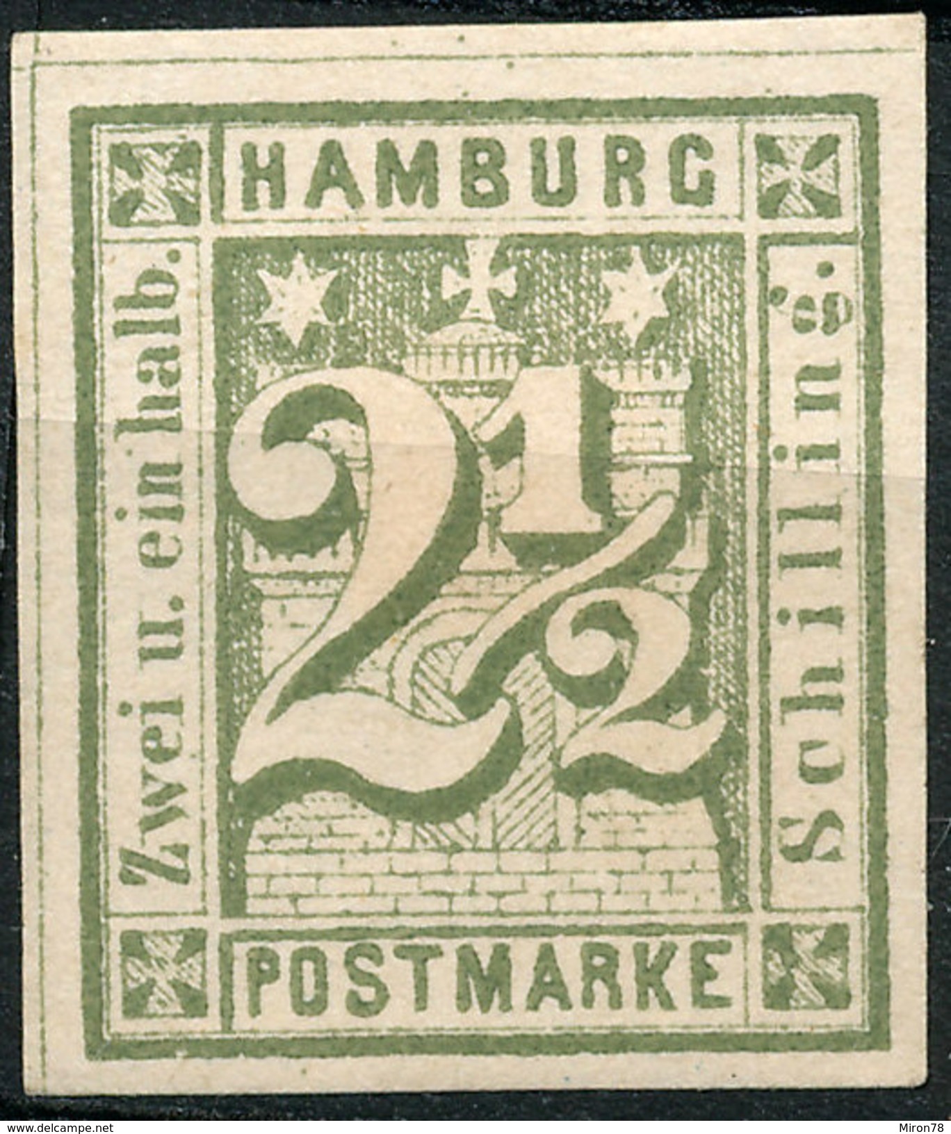 Stamp German States  Hamburg 1864 2 1/2s Imperf Mint Lot#67 - Hamburg