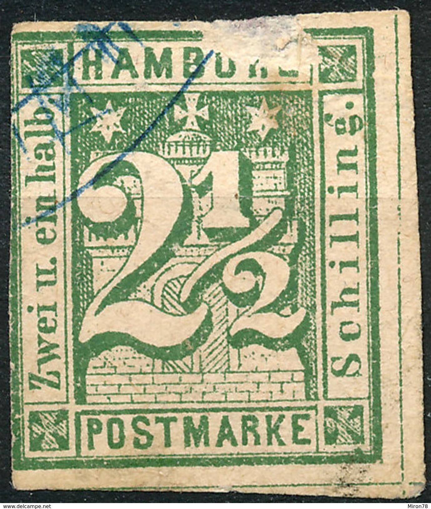 Stamp German States  Hamburg 1864 2 1/2s Imperf Mint Lot#68 - Hamburg