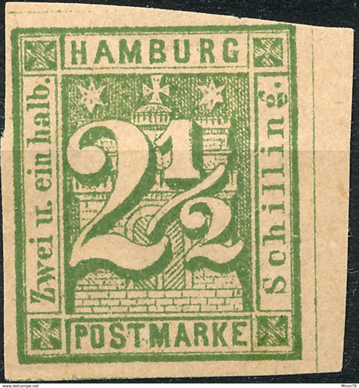 Stamp German States  Hamburg 1864 2 1/2s Imperf Mint Lot#69 - Hamburg