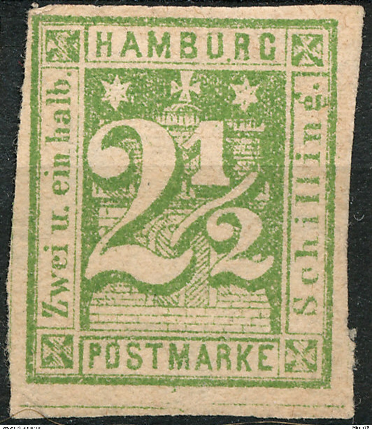 Stamp German States  Hamburg 1864 2 1/2s Imperf Mint Lot#73 - Hambourg