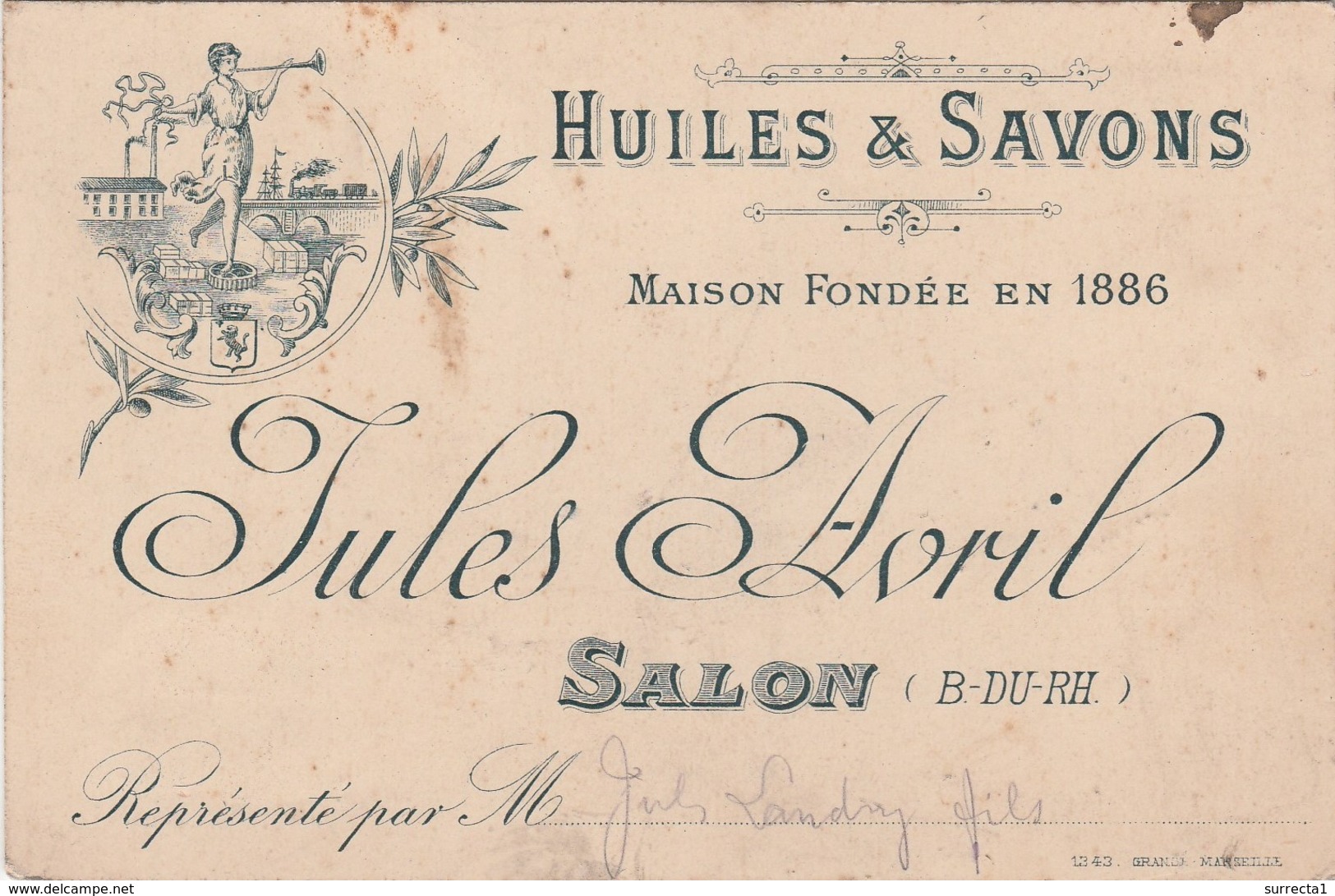 Carte Commerciale Jules AVRIL / Salon De Provence 13 / Huiles Et Savons - Autres & Non Classés