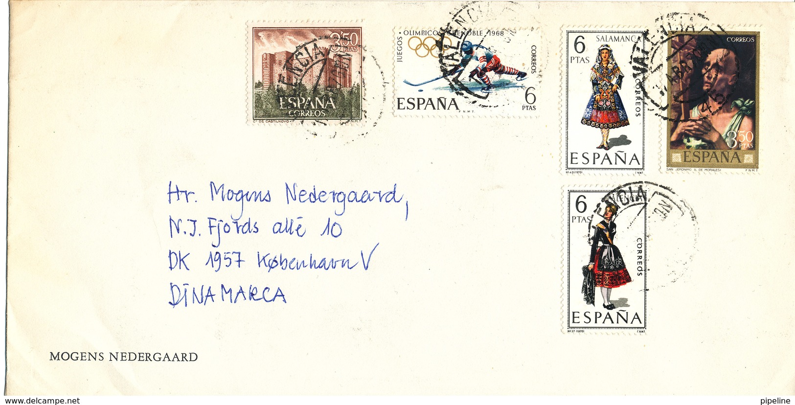 Spain Cover Sent To Denmark Valencia 1970 With More Topic Stamps - Lettres & Documents