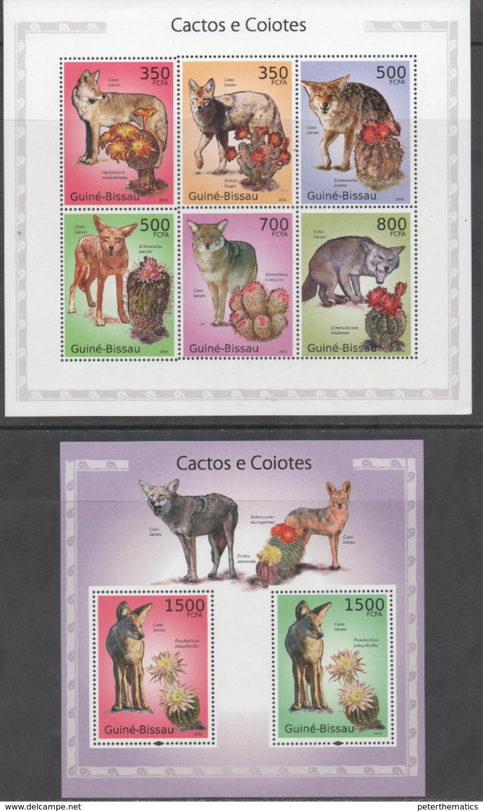 GUINEA BISSAU ,2010, MNH, FLORA, CACTUSSES, COYOTES, SHEETLET + S/SHEET - Cactusses