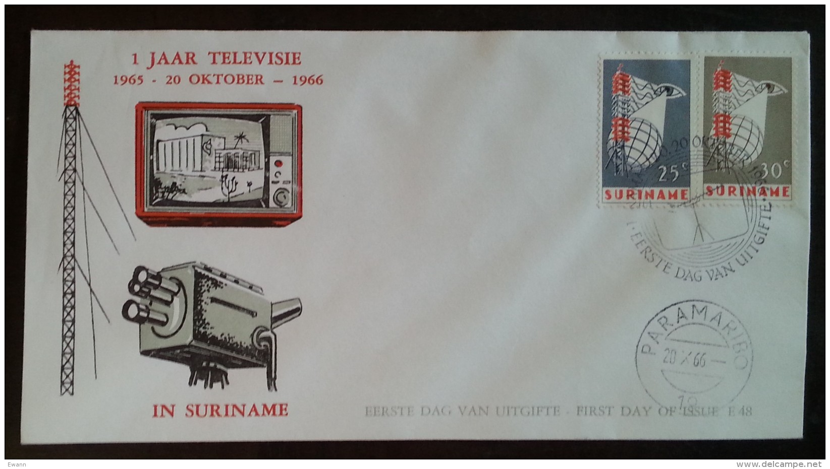 SURINAM - FDC 1966 - YT N°443, 444 - Télévision - Surinam