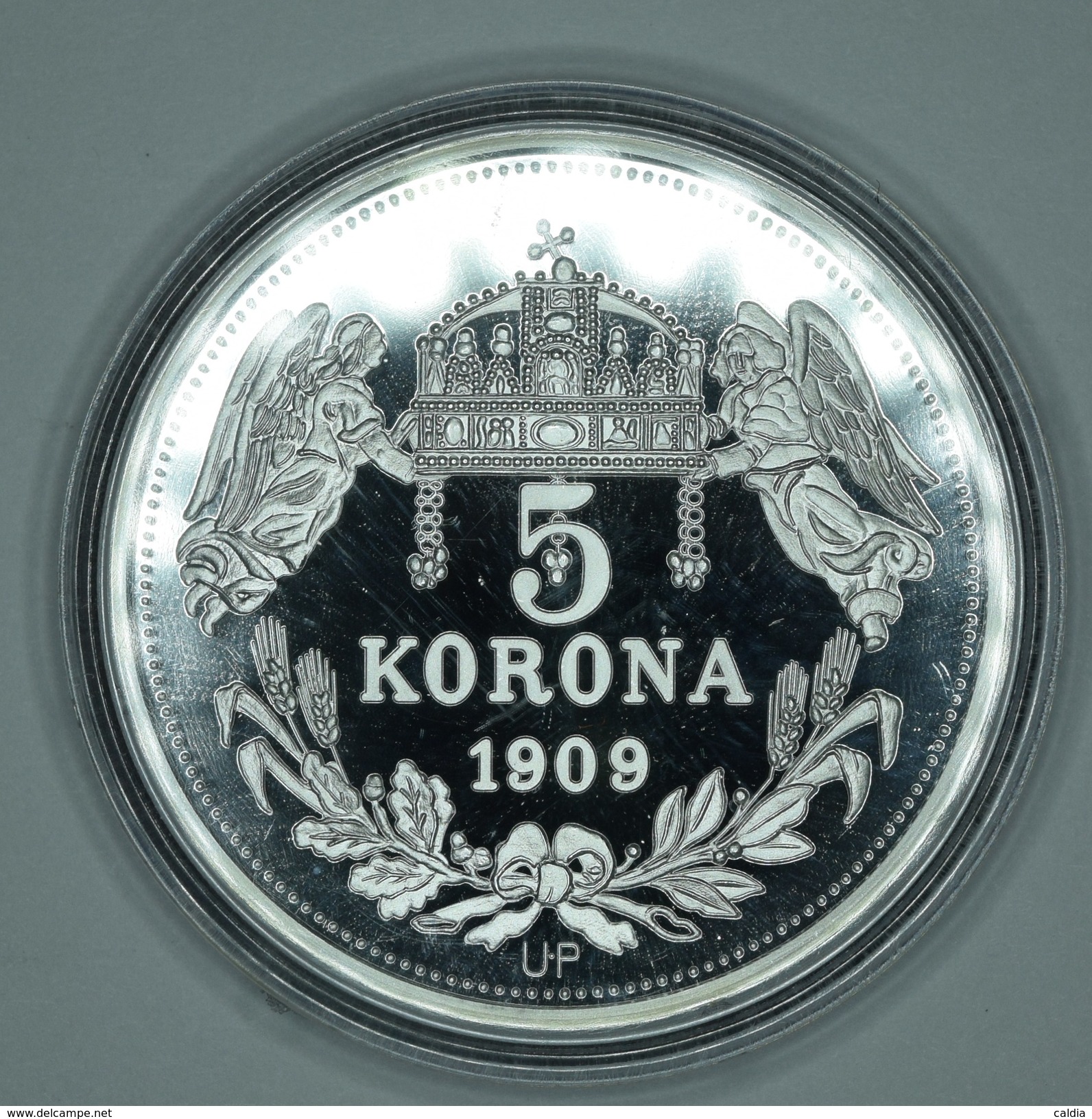 Hongrie Hungary Ungarn ROYAL CROWNS " MARIA TEREZIA " 5 Korona 1909 REPLICA Médaille SILVER - UNC / PP With Certificate - Hongrie