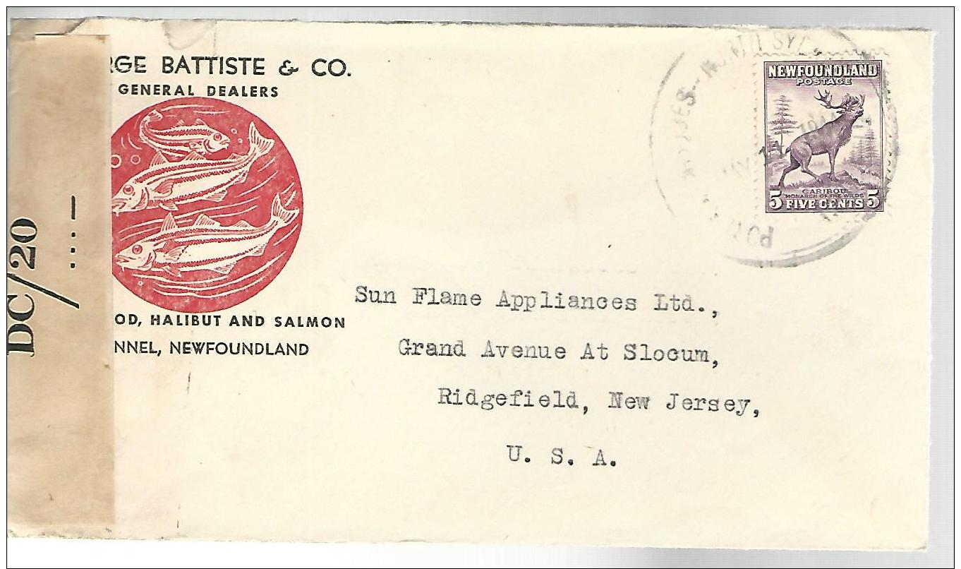 34824 ) Canada Newfoundland Railway TPO Postmark Cancel N75 Michaud To USA Nice C/c Fish No BS Censored - 1908-1947