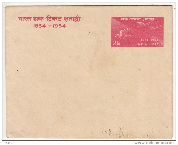 2as Cover / Envelope, 1954 Centenary Issue, Unused, India Postal Stationery, Airplane, Dove Bird, As Scan - Briefe