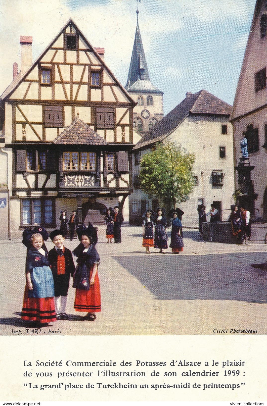 Illustration Du Calandrier 1959 Des Potasses D'Alsace - La Grand Place De Turckheim (68 - Haut Rhin) Folklore - Imp Tari - Turckheim