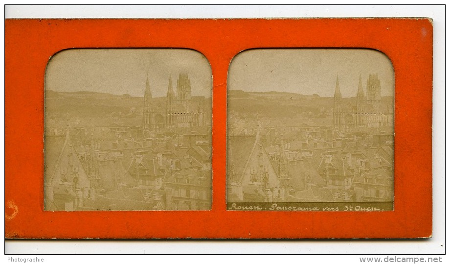 France Rouen Panorama Vers Saint Ouen Ancienne Photo Stereo Tissue 1870 - Stereoscopic