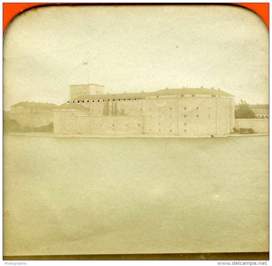 Suede Forteresse Château De Vaxholm Ancienne Photo Stereo Tissue 1870 - Stereoscopic