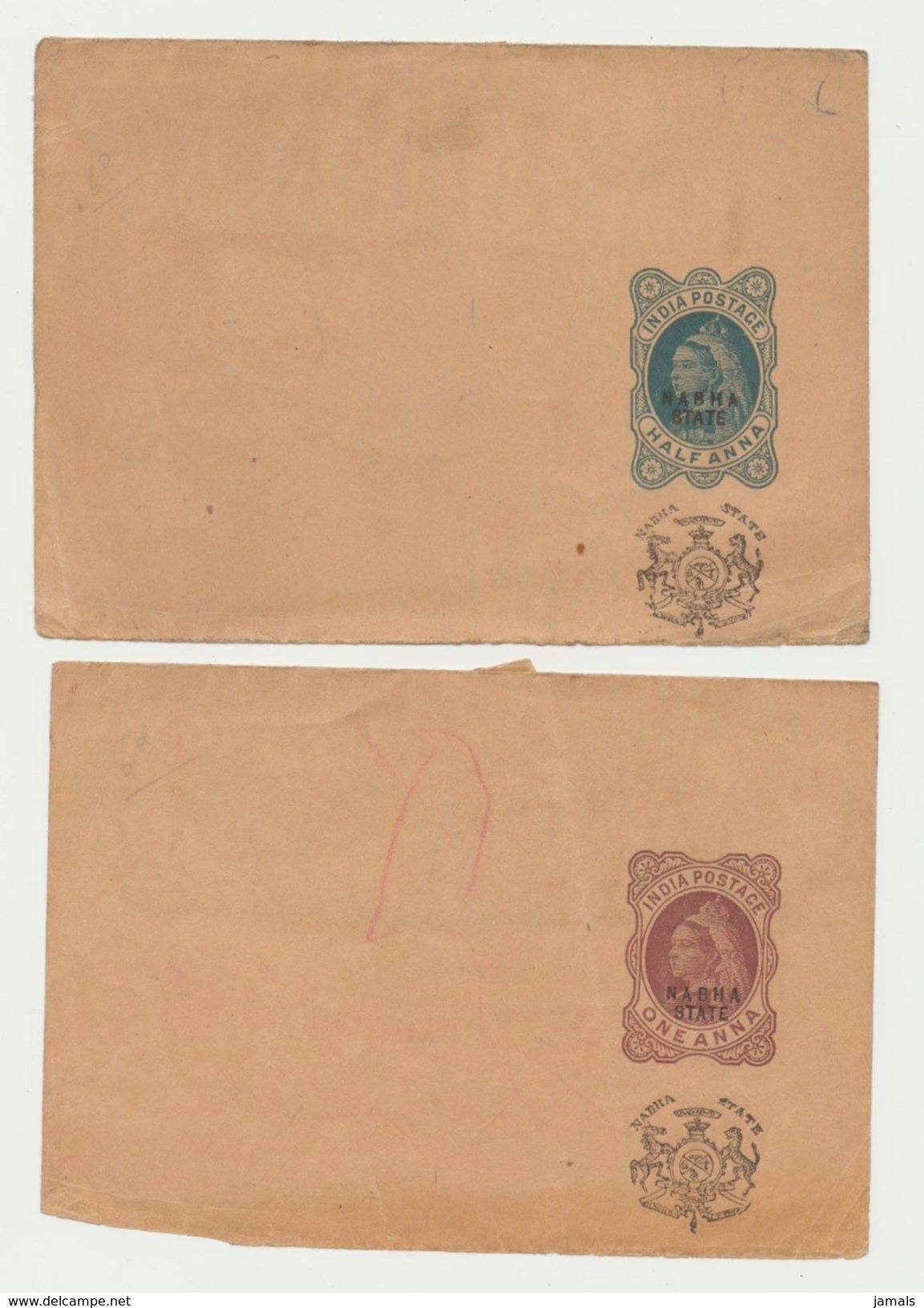 Br India Queen Victoria, Postal Stationery, Newspaper Wrapper, Nabha State Overprint, Horse, Tiger, Front Only As Scan - Nabha