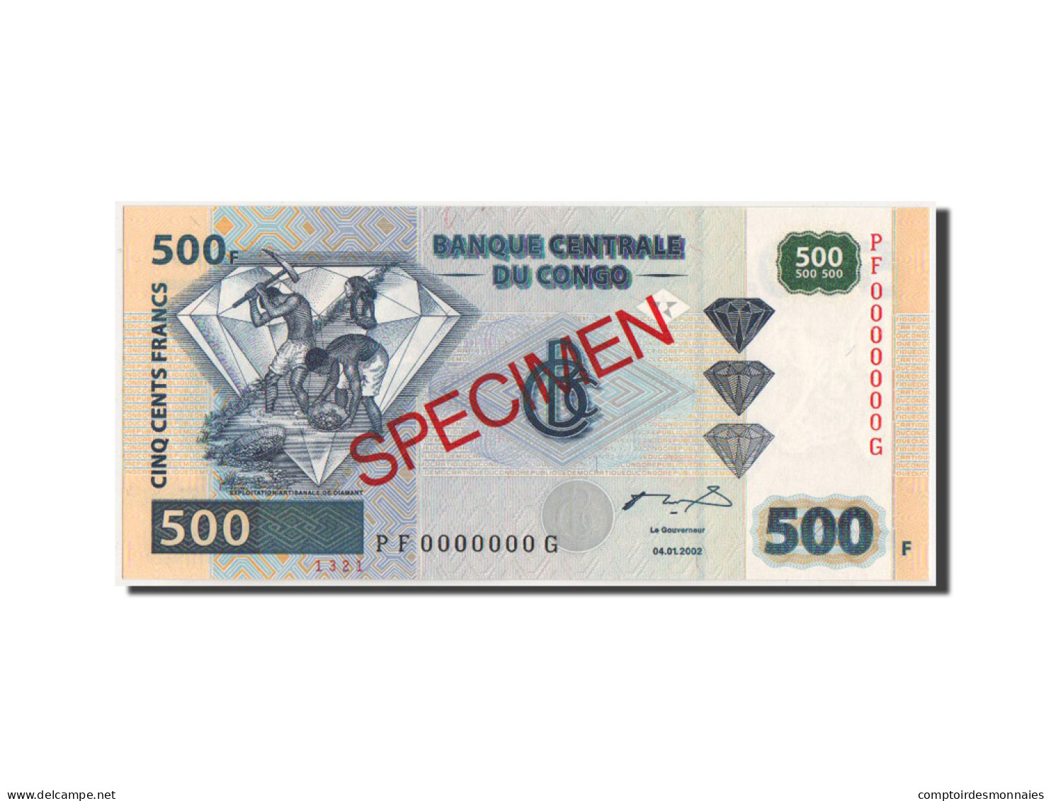 Billet, Congo Democratic Republic, 500 Francs, 2002, 04.01.2002, KM:96s, NEUF - Demokratische Republik Kongo & Zaire