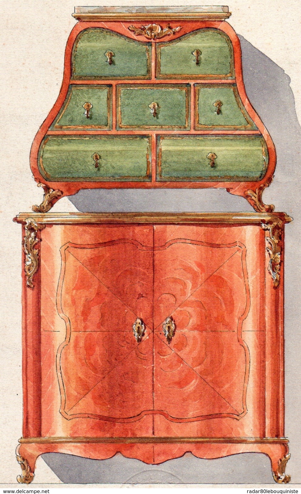 Plan D'un Meuble D'appui-commode.A.DECOUR,décoration Anciennes & Modernes,26 Bis Rue François 1er,Paris.30,3 X 22 Cm - Aquarelles