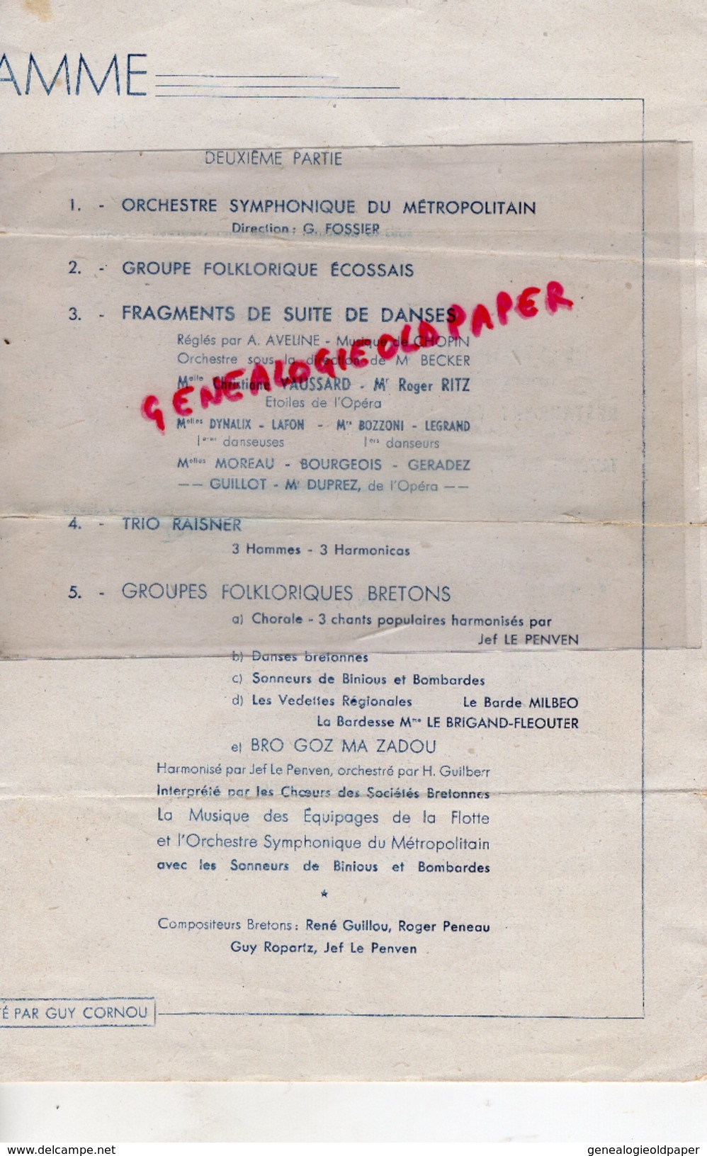 75- PARIS -PROGRAMME PALAIS CHAILLOT-9 MARS 1947-GALA BIENFAISANCE AU PROFIT DES SINISTRES BRESTOIS- BREST-MAURE MAIRE - Programas