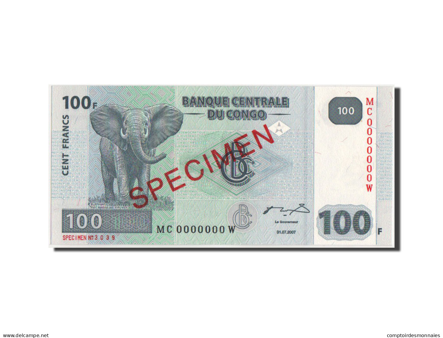 Billet, Congo Democratic Republic, 100 Francs, 2007, 31.07.2007, KM:98s, NEUF - Democratische Republiek Congo & Zaire