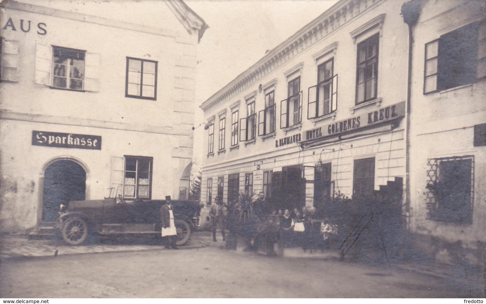 Grein-Sparkasse-R.Blumauer Hotel Goldenes Kreuz-Oldtaimer Auto. - Autres & Non Classés