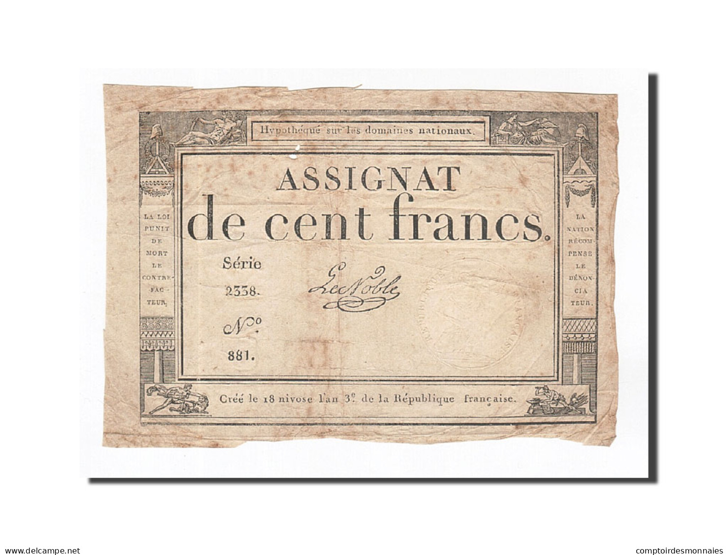 Billet, France, 100 Francs, 1795, 1795-01-07, Le Noble, TB+, KM:A78 - Assignats & Mandats Territoriaux