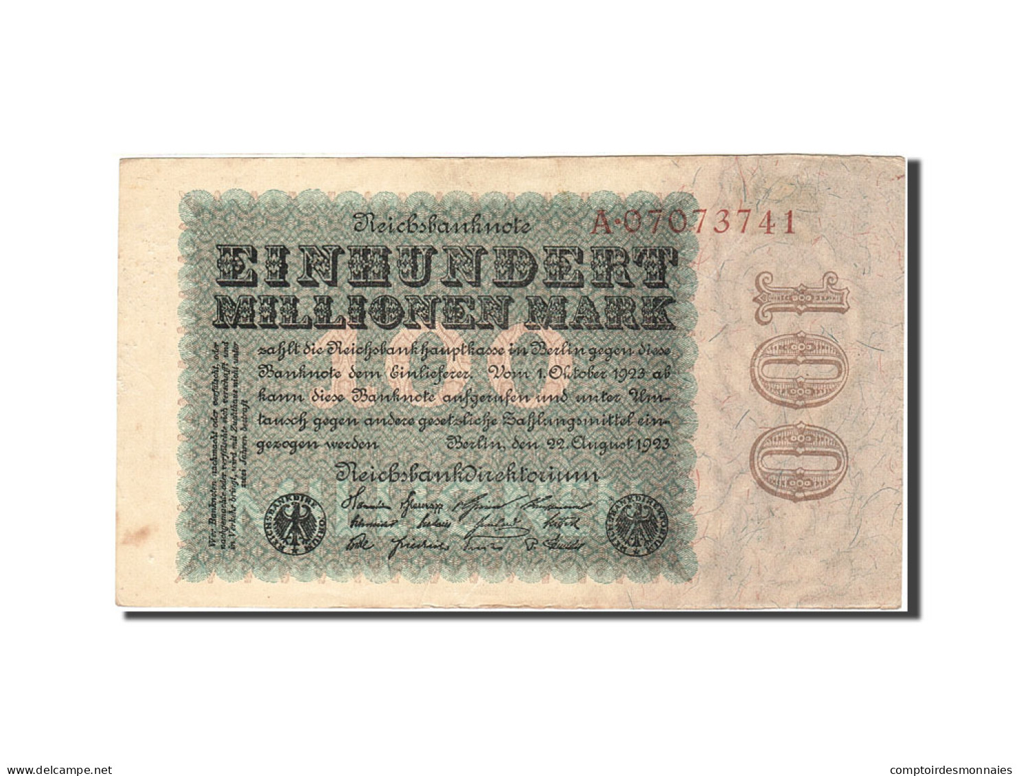 Billet, Allemagne, 100 Millionen Mark, 1923, 1923-08-22, KM:107e, TTB - 100 Miljoen Mark