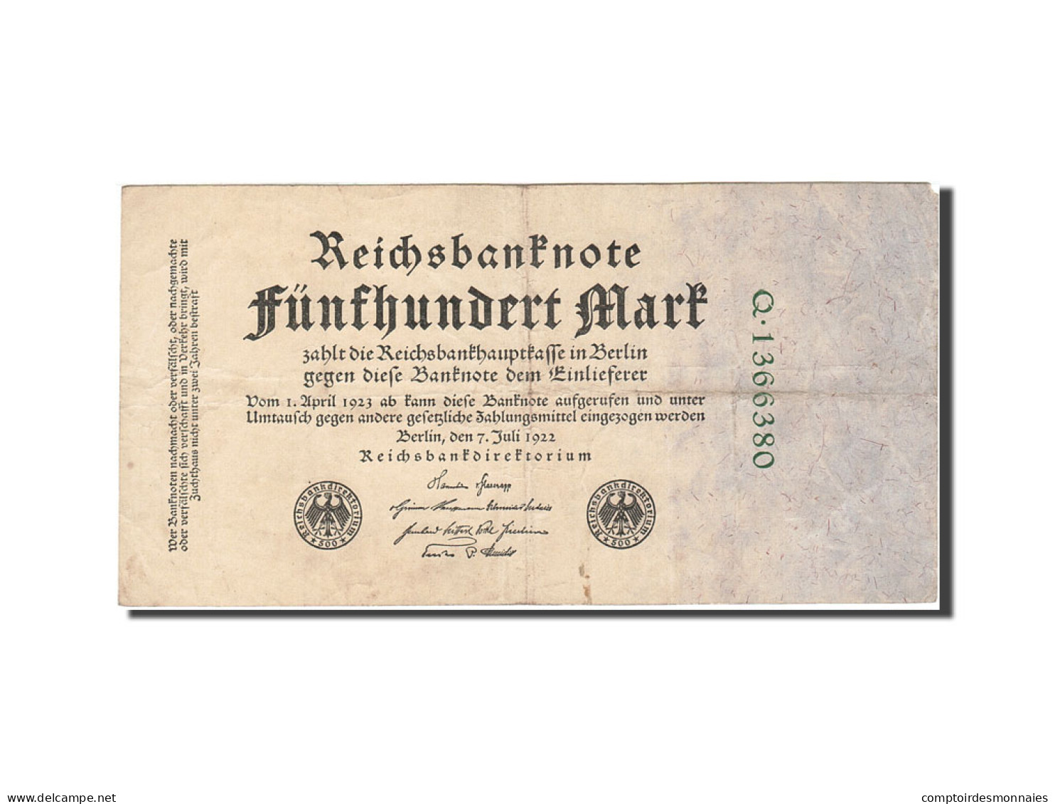 Billet, Allemagne, 500 Mark, 1922, 1922-07-07, KM:74b, TTB - 500 Mark