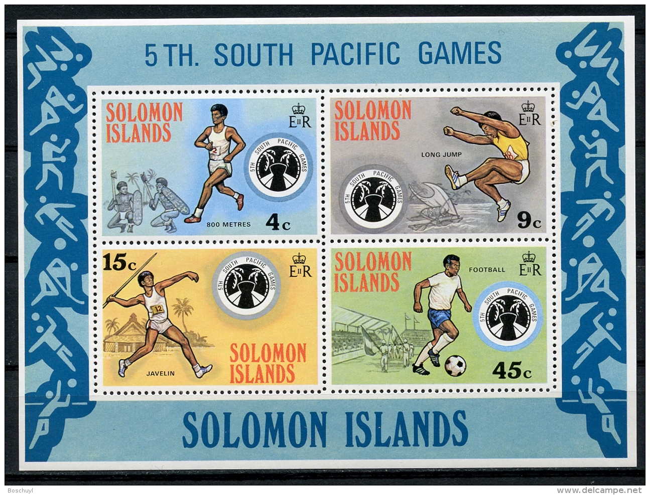 Solomon Islands, 1975, South Pacific Games, Running, Jump, Javelin, Soccer, Football, MNH, Michel Block 3 - Salomon (Iles 1978-...)