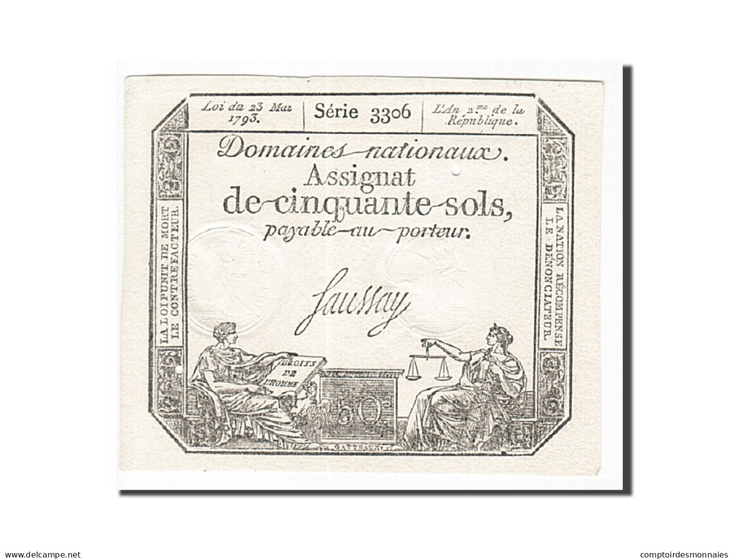 Billet, France, 50 Sols, 1793, 1793-05-23, Saussay, NEUF, KM:A70b, Lafaurie:167 - Assignats & Mandats Territoriaux