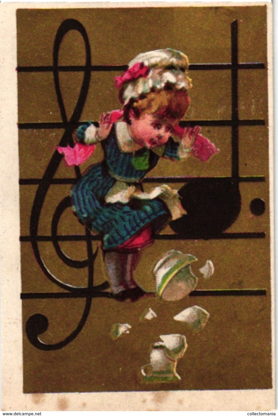 6 Cards C1900 Litho Les Notes Musical Notes Re Raie Si Scie Do Dodo Mi Mie Sol Seul  Fond D'Or  Blanco Reverse Muziek - Autres & Non Classés