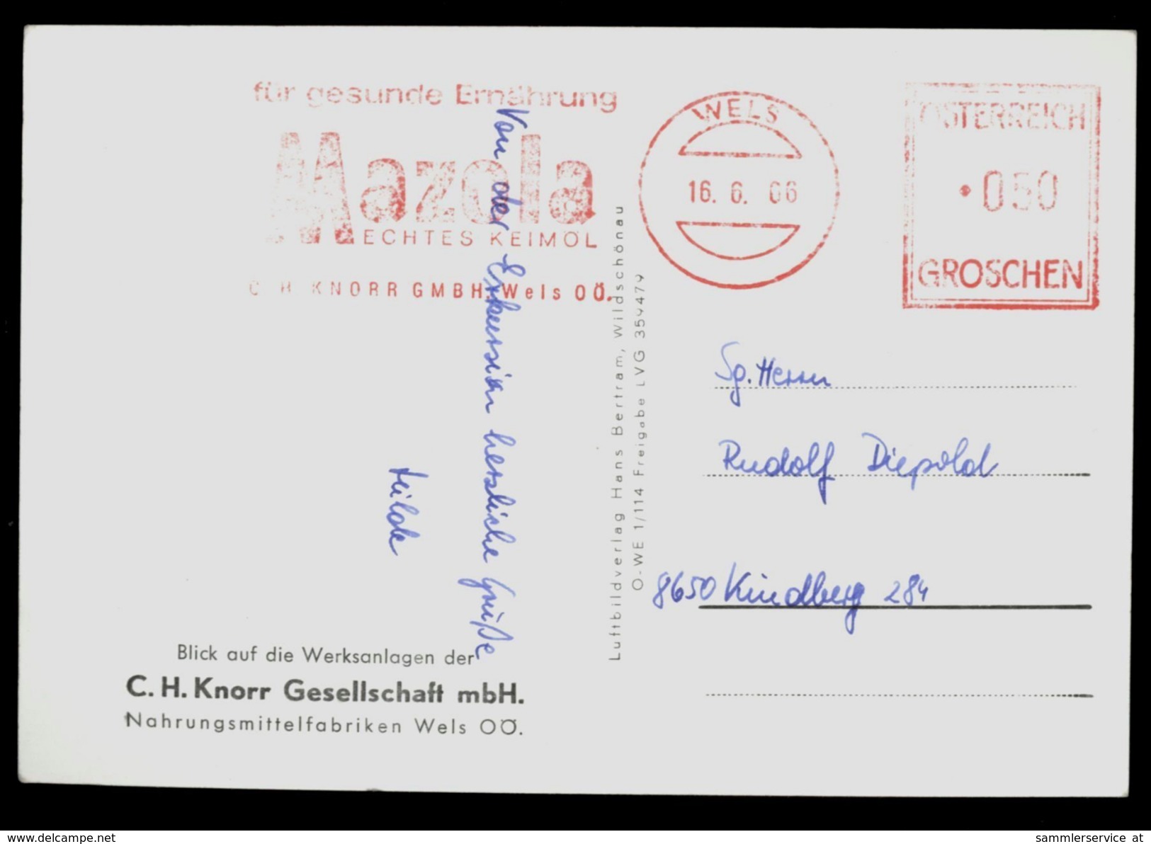 [016] Wels Nahrungsmittelfabriken Knorr, Luftbild Gel. 1966, Verlag Bertram (Wildschönau) - Wels